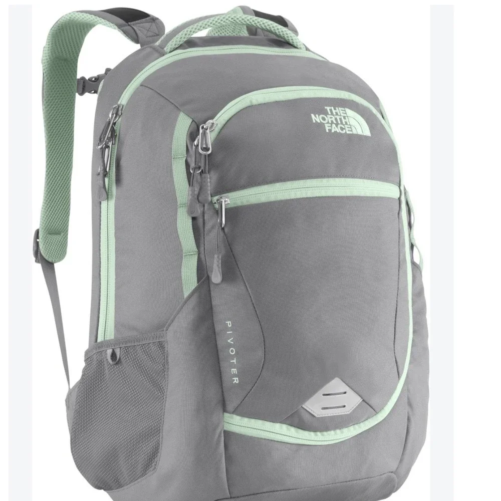 The North Face Pivoter Gray Mint Green Laptop School Backpack Bag